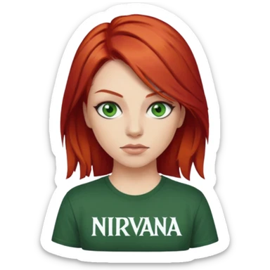 Ruiva com olhos verdes cabelo ruivo rockera camisa nirvana  sticker