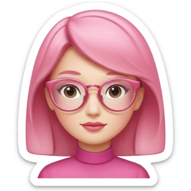 A 3D cartoon rose-pink spectacle with glossy curved frames and soft reflections, feminine Memoji-style rendering., negaive: characters. sticker