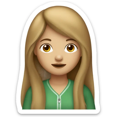 girl with long hair and light brown bangs. Her skin color is very white with a little freckles and her eyes are green and brown. sticker