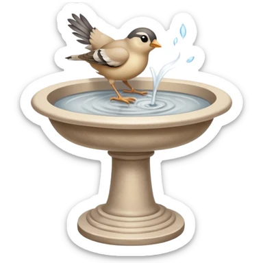 Vintage beige bird bath with a small bird in courtyard  sticker