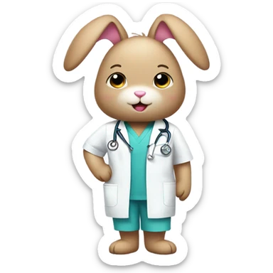 pink bunny wearing scrubs sticker