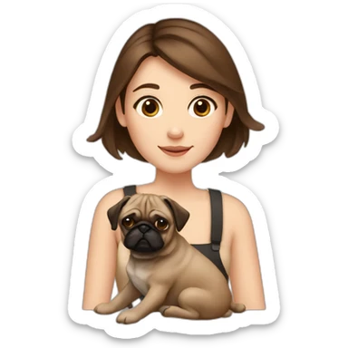 Girl with brown hair and brown pug sticker