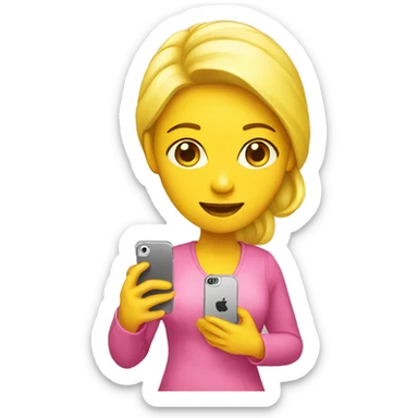 yellow woman wearing pink holding iphone sticker
