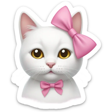 White cat with pink bow on ear sticker