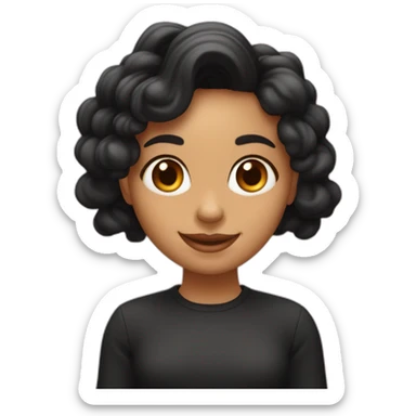 Una chica trigueña con pelo negro con ondas, sonriente con hoyuelos en las mejillas  sticker