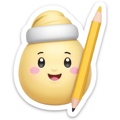 Cute Kawaii Fat Pencil, round and chunky, soft pastel yellow with a cute eraser cap, tiny winking face, glowing highlights, cheerful and ready for doodles! sticker