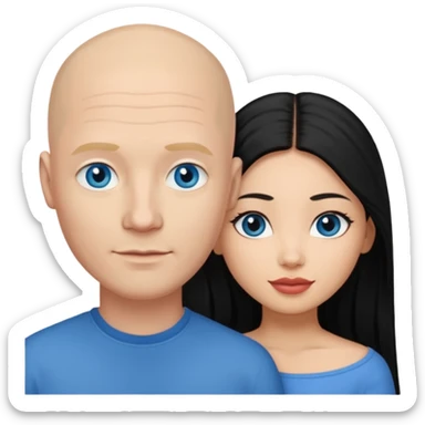 Bald white man blue eyes in love with Filipina woman with long hair and dark eyes sticker