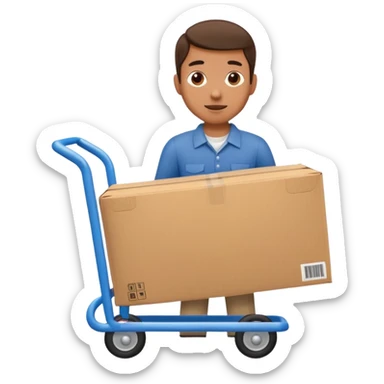 hombre llevando en un carrito un paquete de envio sticker