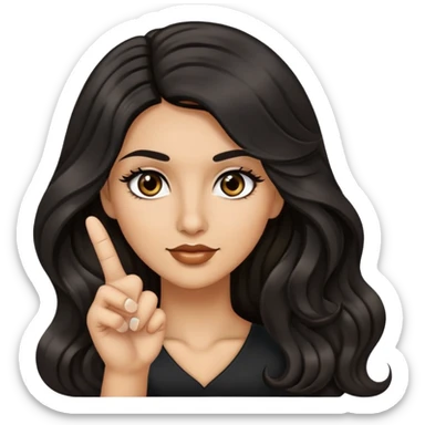 woman with olive skin, brown eyes and long lashes, and long black wavy hair giving the finger  sticker