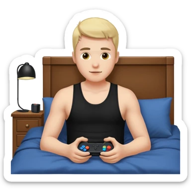 my boyfriend in his bed with a black singlet on playing video games sticker
