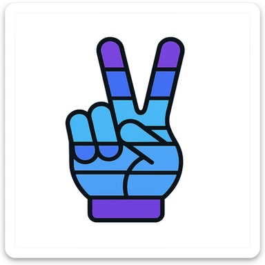 Increase blue and purple colors in the rainbow theme of the hand peace sign, keep the color outline style, no background. sticker