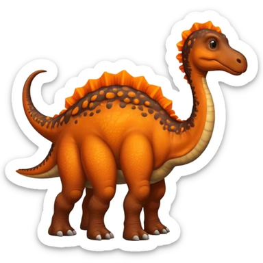 highly realistic giant dark brown brontosaurus with orange frills on its neck and tail sticker