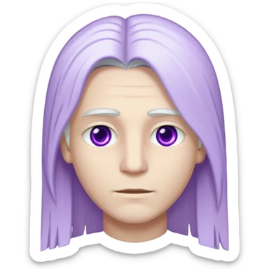 Beyaz uzun ve düz saçları olan,mor göz rengi olan, bembeyaz tenli bir erkek,genç sticker