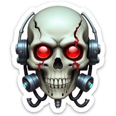 an apocalyptic backdrop in the style.of your bleeding skull art with cyber punk and steam punk ascetics sticker