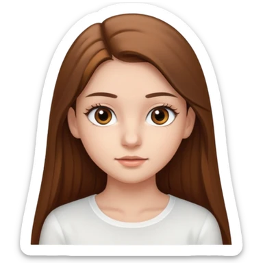 make a teenage 17 year old woman emoji with straight long brown hair and brown eyes with pretty eyelashes wearing a white top  sticker