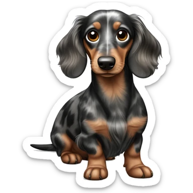 Black,brown, gray Merle long haired Dachshund full body sticker