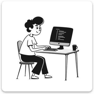 a coder, hand drawn doodle, simple black lines sticker