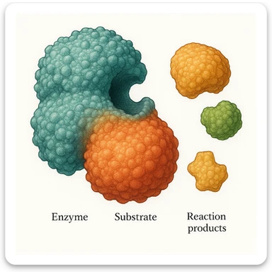 Ultra-detailed scientific illustration  (like in a school book) of enzyme digestion. Macro molecular view, clean white background, no text, no human figures or cartoon characters. Purely biological focus. sticker