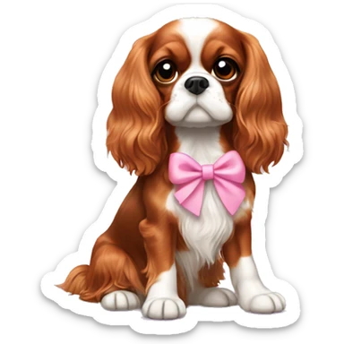 Cavalier King Charles spaniel sitting with pink little bow in hair sticker