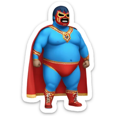 Fat lucha libre wrestler Red and powder blue with red cape and pants blue sticker