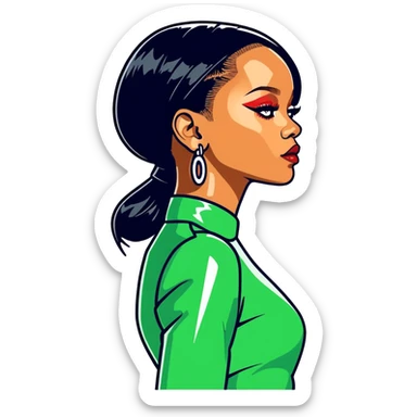 8k, 5000x5000px resolution, clean, smooth, thin lines, ultra detailed, hyperrealism, celebrity, best selling singer, and director of fenty, 2024. Rihanna. Glossy appearance, clean lines  bold colors, clean appearance, side view. sticker