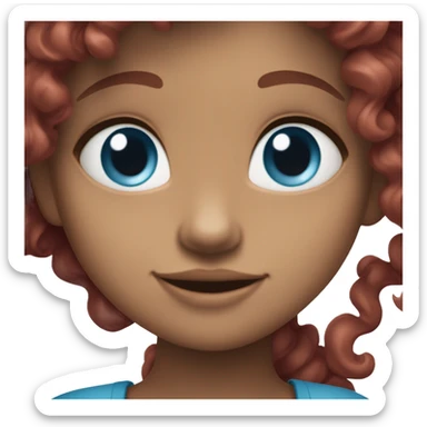 smiling girl with blue eyes and curly burgundy hair ￼ sticker