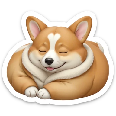 Cinematic Meme-Worthy Chubby Sleeping Corgi Portrait Emoji, Head resting peacefully with a contented smile, showcasing a delightfully chubby build, a luxuriously soft fawn coat with crisp white accents, and those iconic stubby legs, eyes shut in a serene nap, Simplified yet hilariously adorable features, highly detailed, glowing with a soft, drowsy light, high shine, relaxed and utterly lovable, stylized with an air of playful laziness, bright and heartwarming, soft glowing outline, capturing the essence of a comically sleepy Corgi, so meme-worthy it feels like it could instantly become the next viral sensation of adorable slumber! sticker