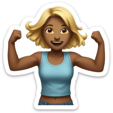 Girl is happy and exited hold her fists near the chest sticker