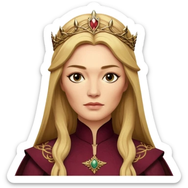 Cinematic Realistic Cersei Lannister Portrait, depicted with lifelike skin texture, subtle rosy undertones, and soft natural lighting that enhances the gentle contours of her face. Her intricately detailed golden blonde hair is elegantly styled , sticker