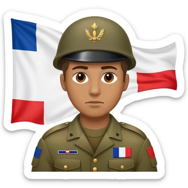 A photorealistic serious soldier with the French flag on his clothes sticker