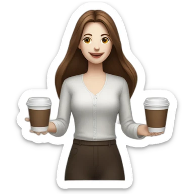 woman juggler with long straight brown hair and pale skin juggling coffee cups and miniature laptops sticker
