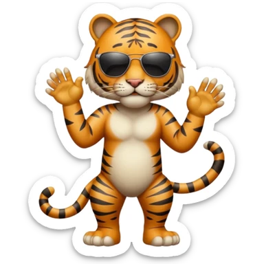 un tigre con gafas oscuras parado en dos patas bravo con la mano en la derecha en la frente sticker