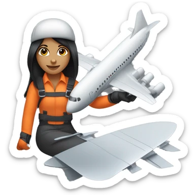 Hispanic girl with black hair & orange gloves working on airplane blade  sticker