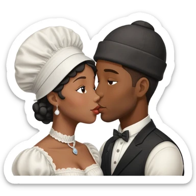 Black couple kissing with the male taller and the female with a bonnet on sticker