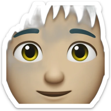 a guy with blue hair green eyes small nose and a black  shirt sticker