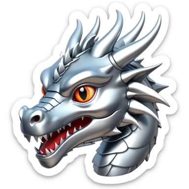 3d head of chrome plated silver dragon sticker