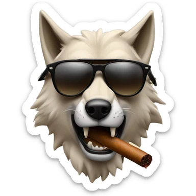 buff wolf with sunglasses and cigar in mouth sticker