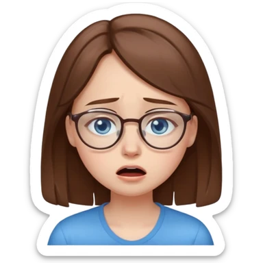 cute brwonhear girl with blue eyes and glasses is  crying sticker