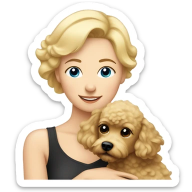 Short-Blonde-haired woman hugs her Poodle-Black-dog sticker