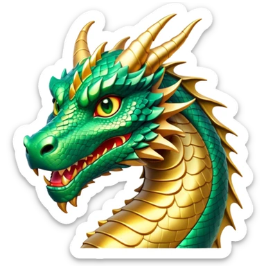 cinematic-noble-dragon-portrait-emoji,-poised-and-majestic,-with-a-sinuous,-elongated-build-and-shimmering,-scale-covered-skin-in-hues-of-emerald-and-gold,-piercing,-fiery-eyes,-simplified-yet-sharp-and-sophisticated-features,-highly-detailed sticker