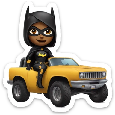 Batgirl in leather, Land yacht monster truck  sticker