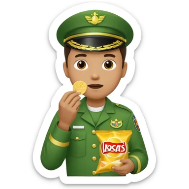 supermarket collegue wearing a green uniform and eating a packet of crisps sticker