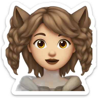  girl brown long hair lipstick wolf ears  sticker