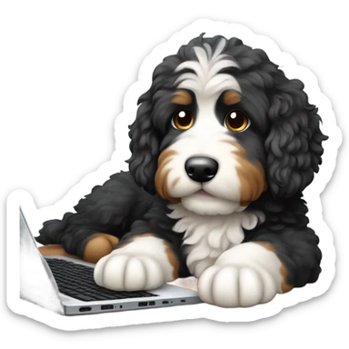 bernedoodle with computer sticker