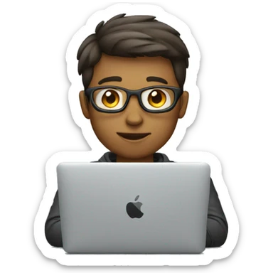 Short haired developer with macbook sticker