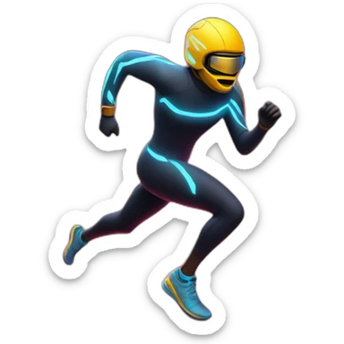 Design a runner with a trail of dynamic light, in high-tech gear, racing through a neon-lit city sticker