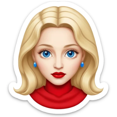 Madonna with blue eyes, red lip sticker