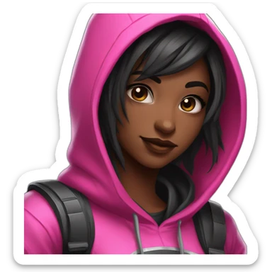 Girl developer behind his laptop withk this style : Riot Games Valorant black pink bright pink sparks character pink black hooded assassin themed character sticker