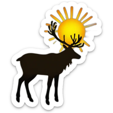 A reindeer silhouette with a sun at the top shining with an overall dark background for desktop wallpaper sticker