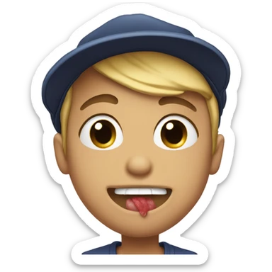 biting lip with snapback hat, blushing  sticker